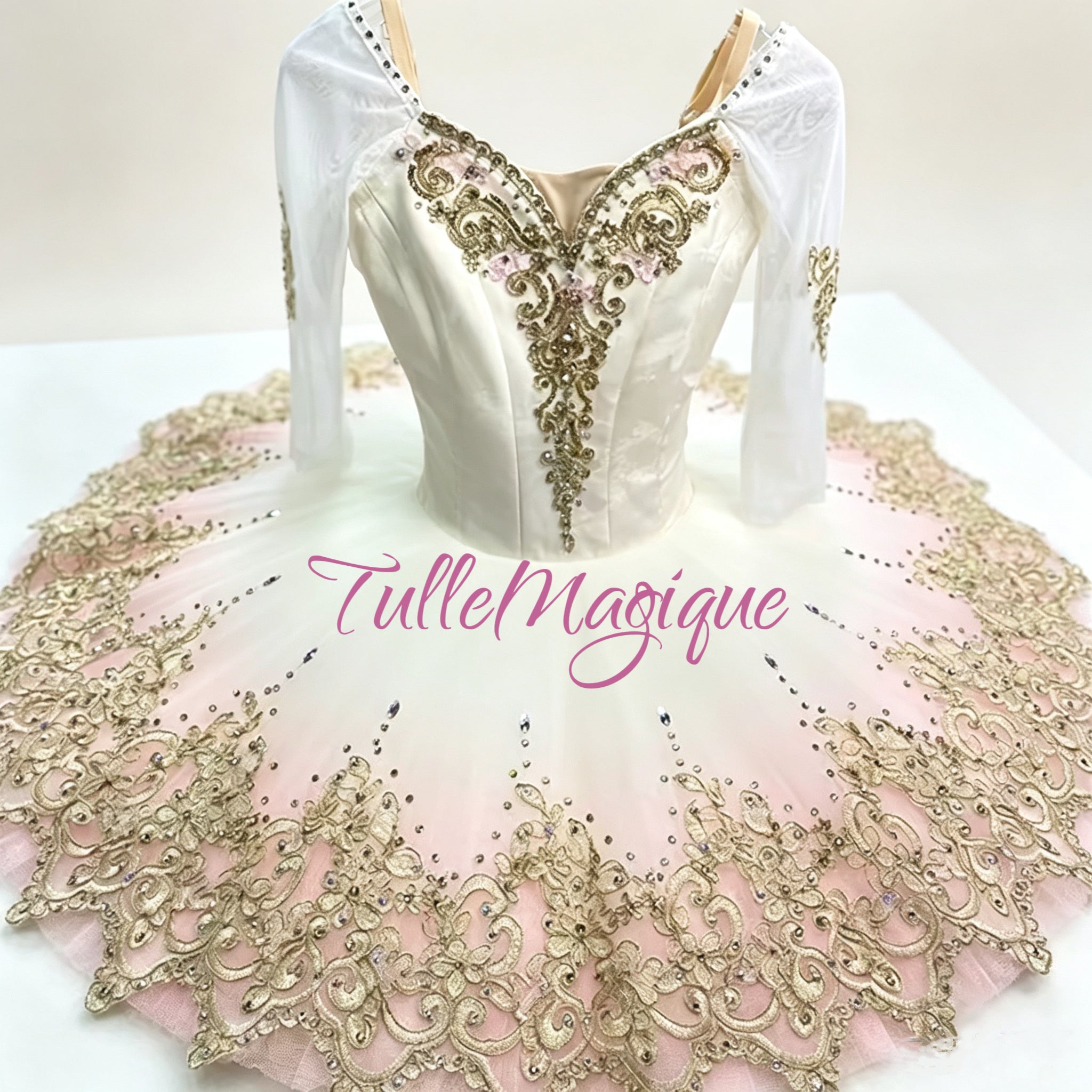 Dulcinea, Aurora & Sugar Plum Fairy Ballet Tutu – Ombré Blush Pink & Gold with Sleeves