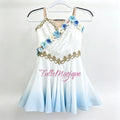 Greek style cupid ballet costume in blue gradient color with gold trims and 3D flower decorations and professional ballet costume