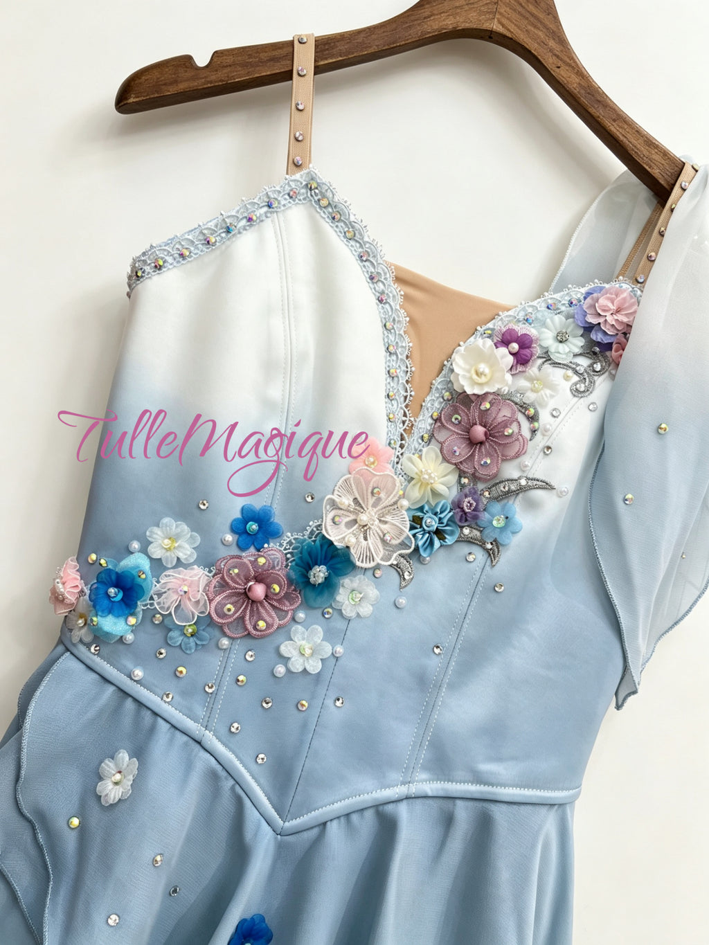 High quality custom made professional ballet costume for Cupid variation in gradient blue color 