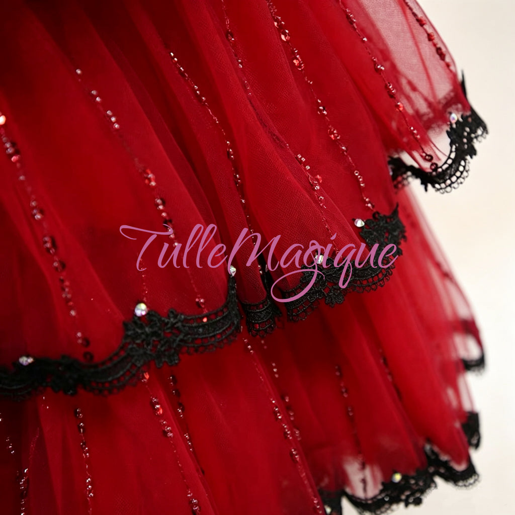 Kitri layered red tutu with black lace