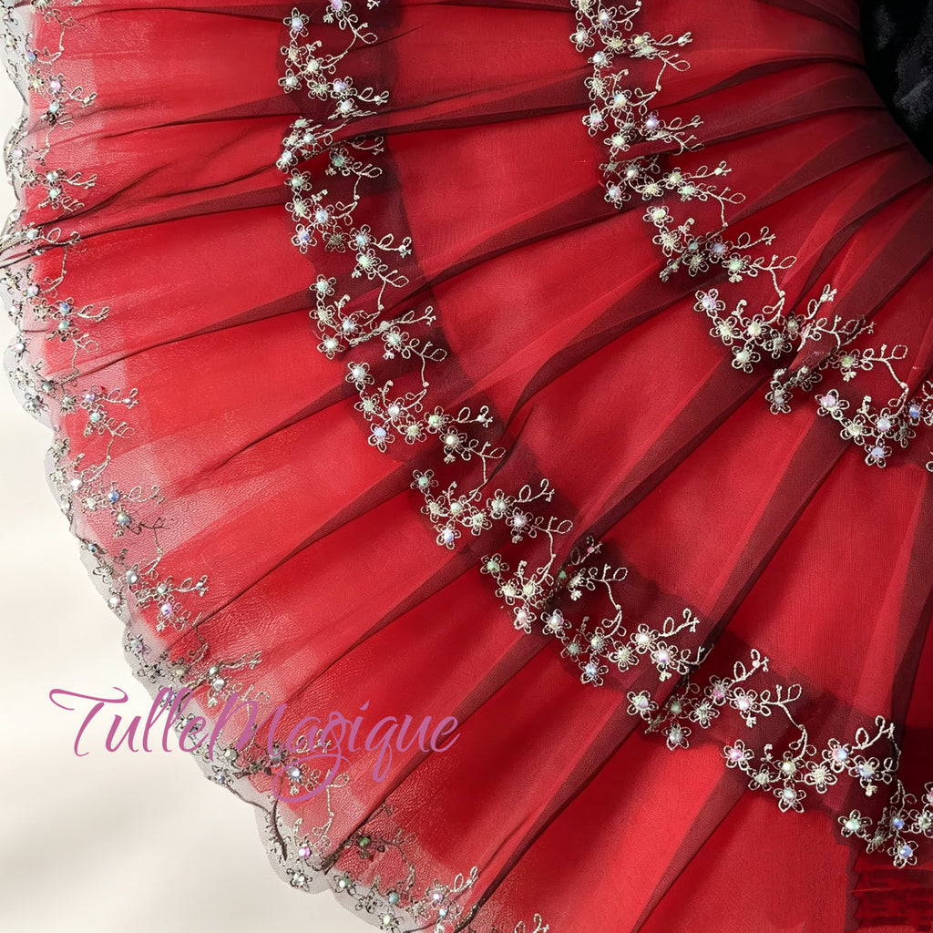 Kitri red and black tutu with gold embroiderary.