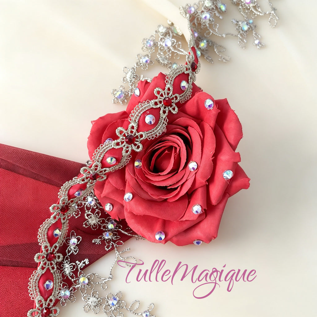 The red rose headpiece for Don Quixote Kitri and Red gold lace chocker for kitri Wedding variation.