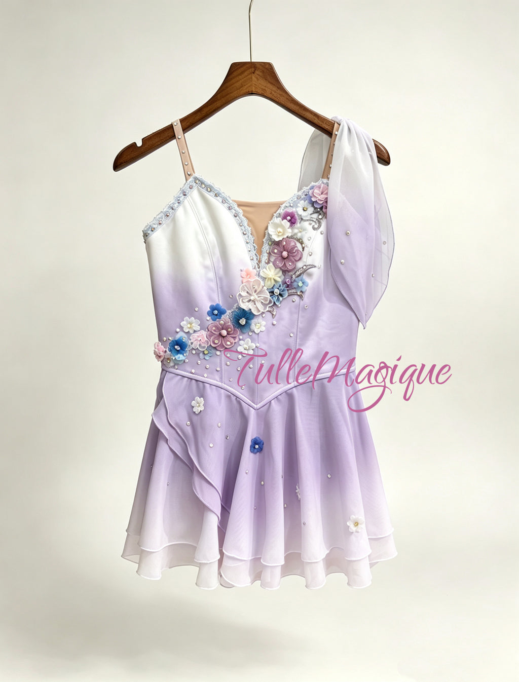 Professional competition ballet costume for Cupid dew drop variation in purple ombré color 