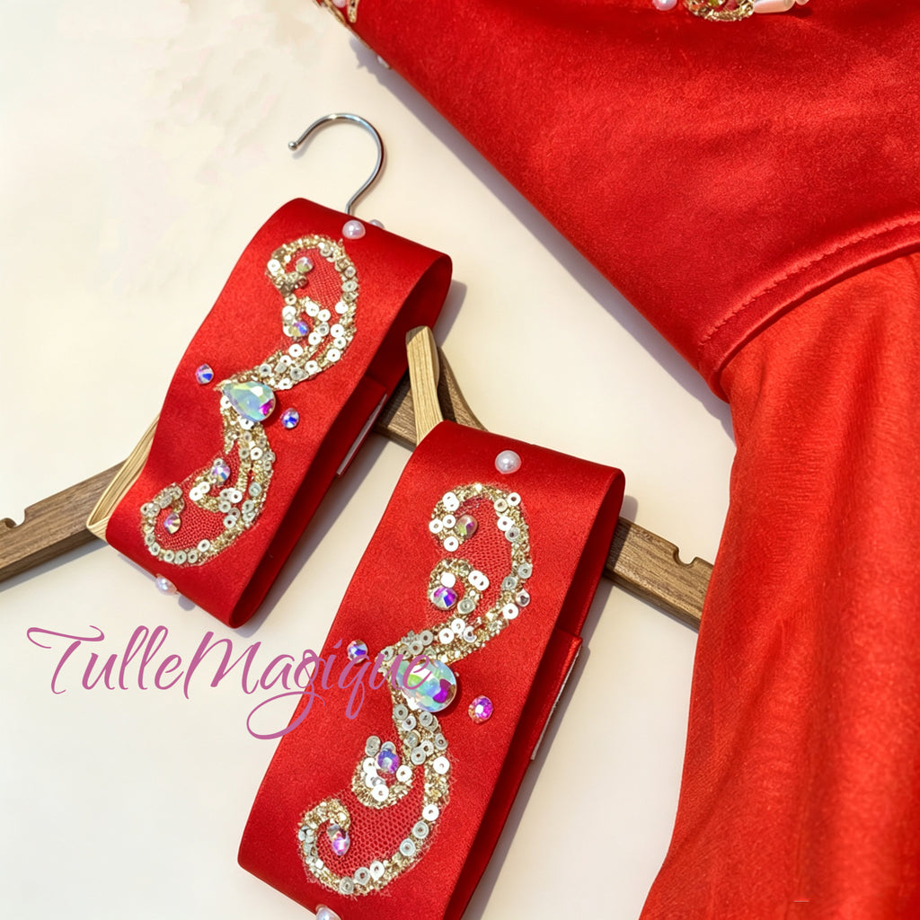 ⁠Professional red Diana ballet costume arm bands for Diana and Actaeon variation or Talisman at YAGP