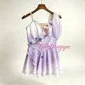 Professional cupid ballet costume in purple gradient color with 3D flower decration that can be used as dew drop in the nutcracker as well.