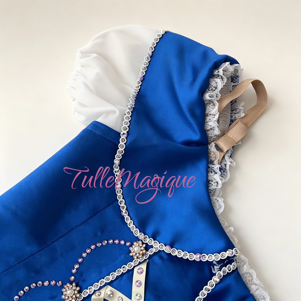 Royal blue ballet tutu bodice with lace and rhinestons.