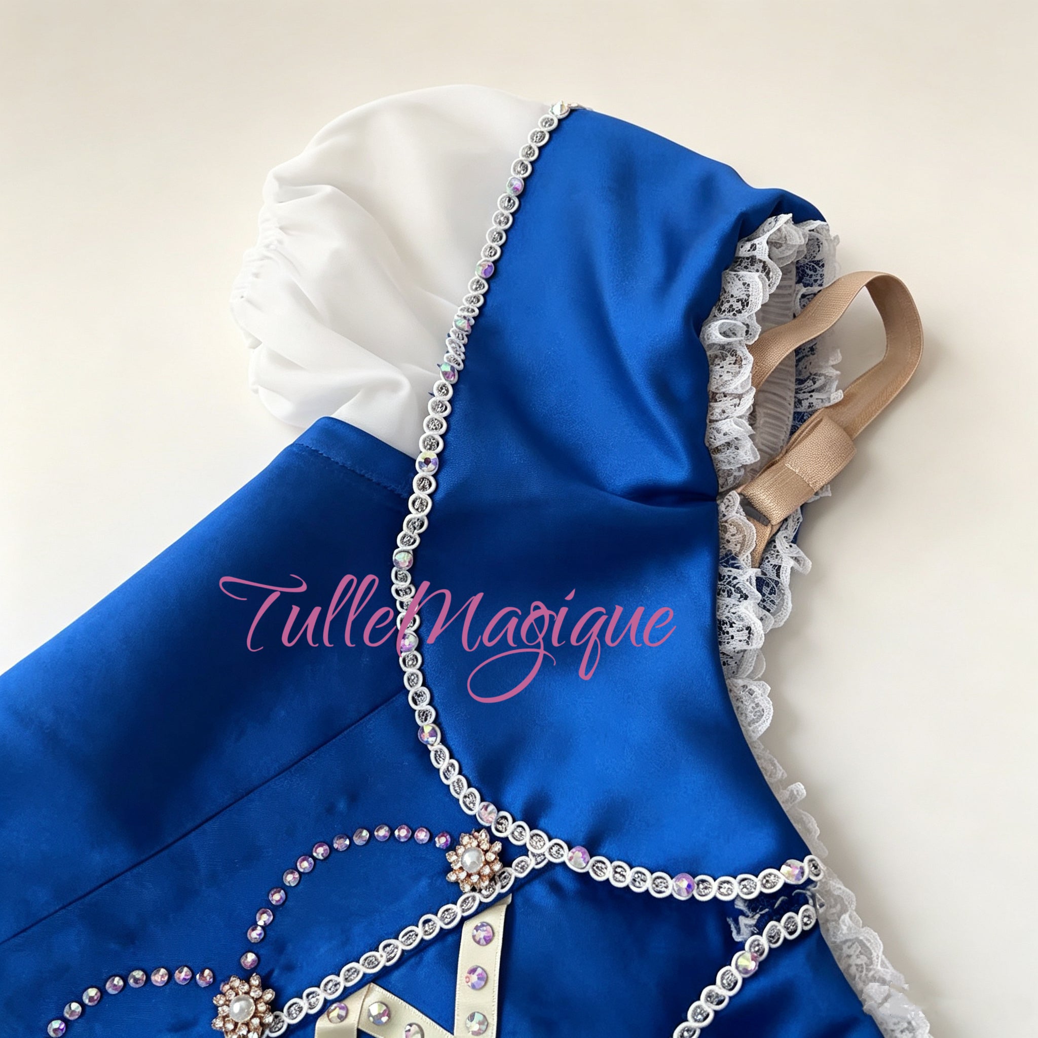 Royal blue ballet tutu bodice with lace and rhinestons.