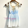 ⁠Professional blue and white gradient Grecian Chiton ballet costume by TulleMagique for Talisman, Spring Waters and Cupid variations at YAGP competition