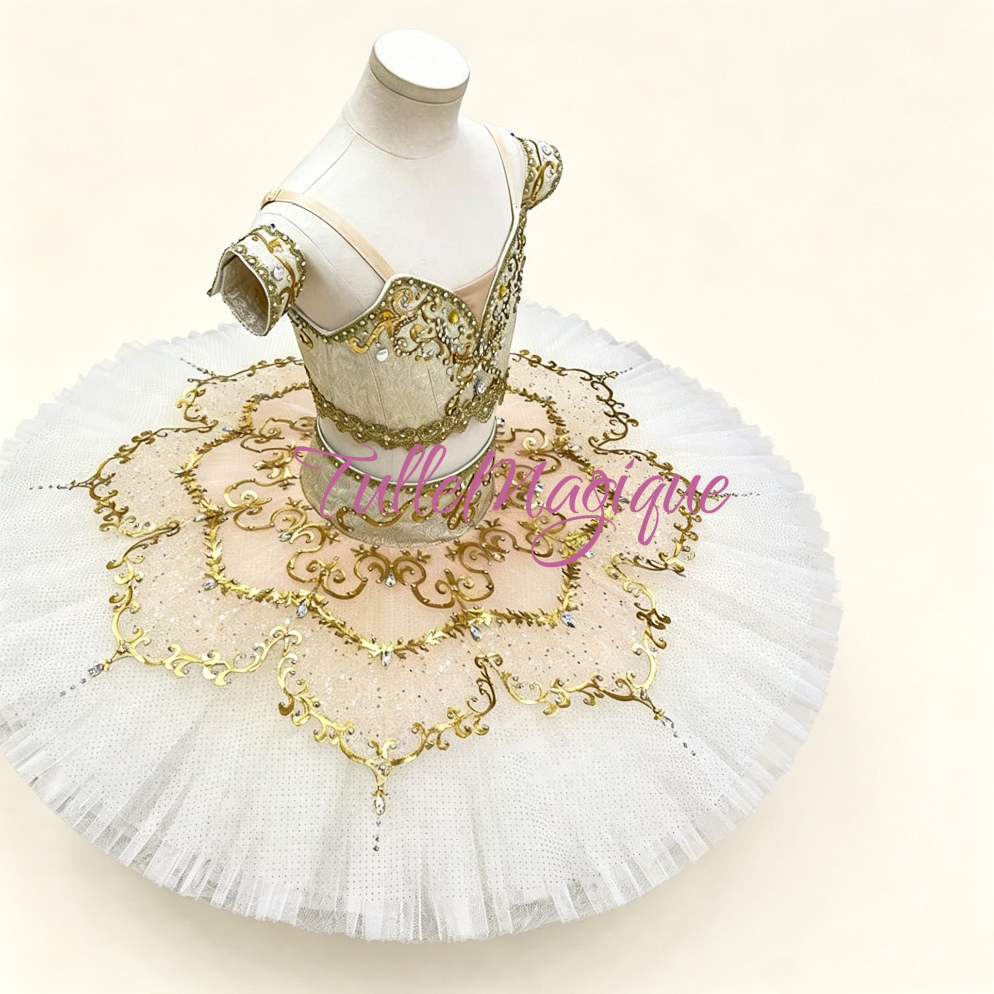 Professional champagne 2 Piece classical ballet tutu for YAGP competition Gamzatti variation.