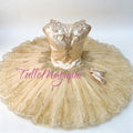 Champagne gold classical ballet tutu with intricate embroidery for professional stage performance gold fairy in the sleeping beauty.