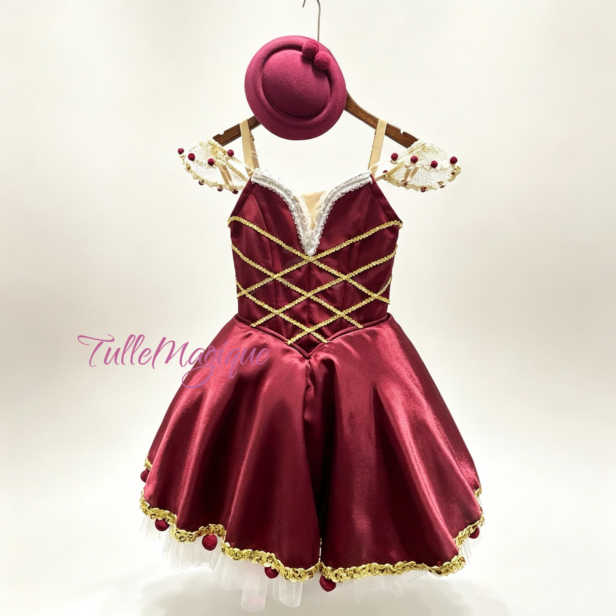 Cipollino Countess Cherry Ballet Costume – Cherry Red Character Dress with Noble Hat