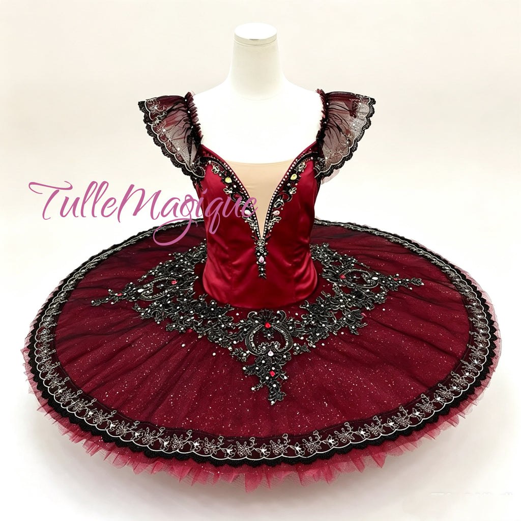 Royal Crimson dark red and Black Professional Classical Tutu. Versatile Stage Costume for Don Quixote, Esmeralda & Paquita