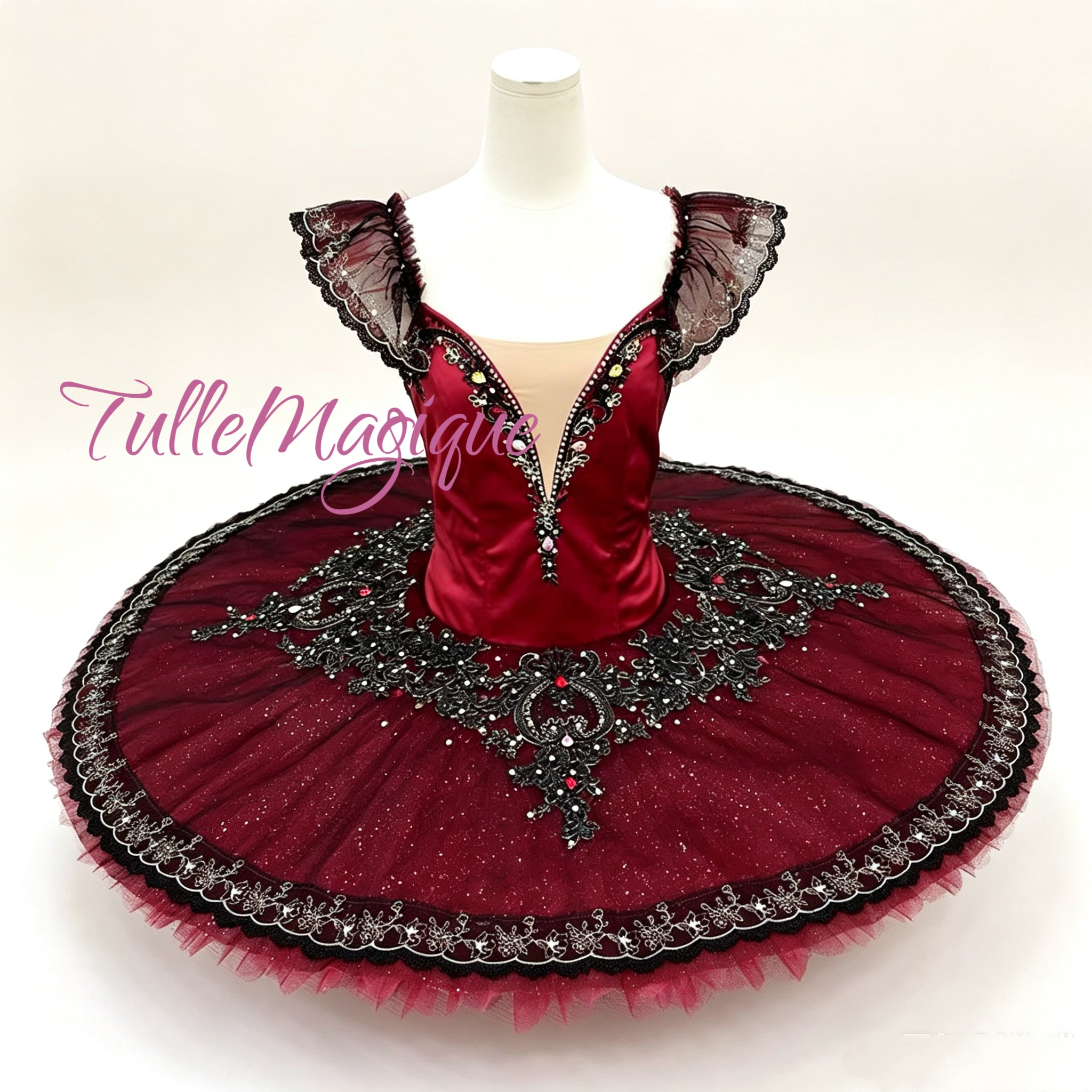 Royal Crimson dark red and Black Professional Classical Tutu. Versatile Stage Costume for Don Quixote, Esmeralda & Paquita