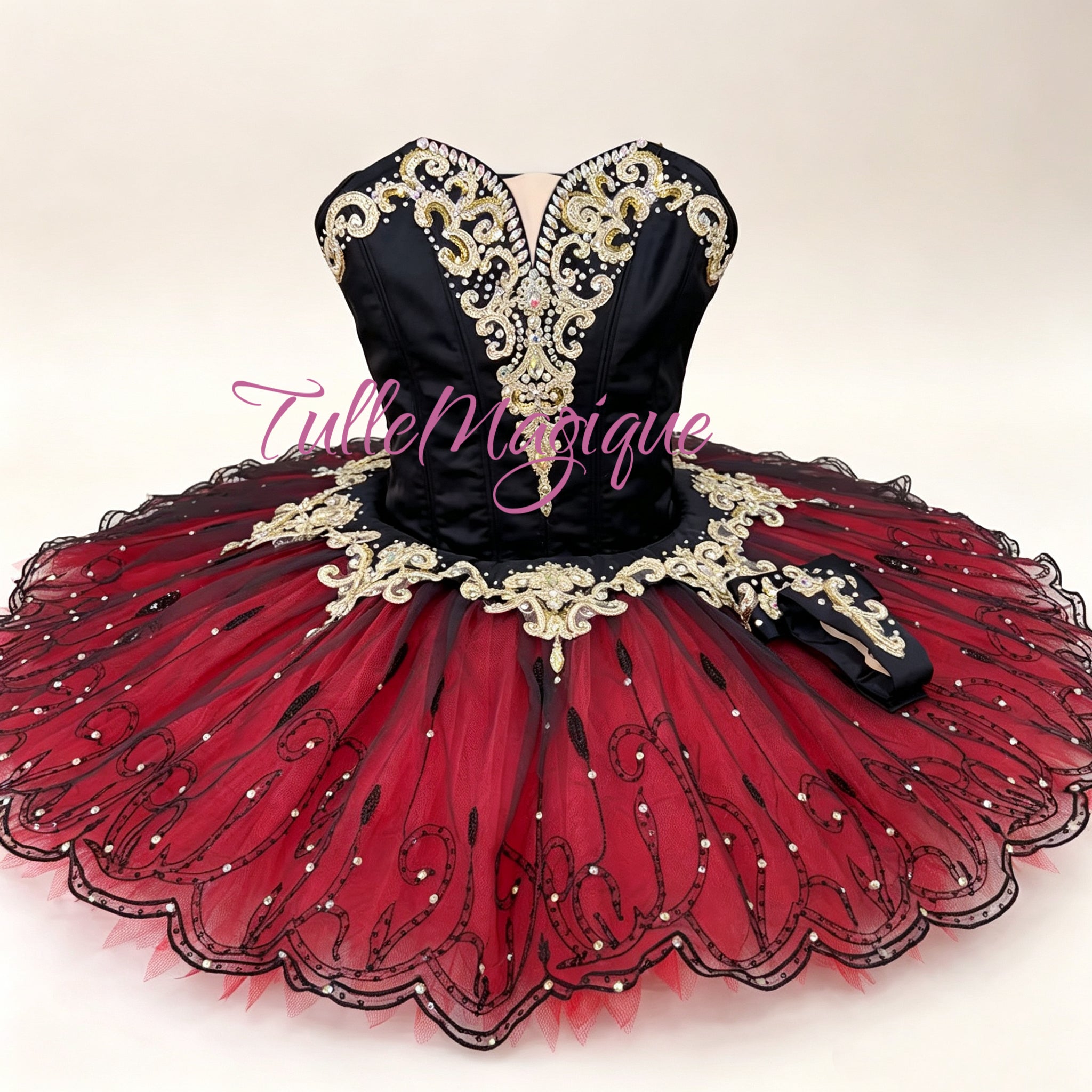 Professional black and gold ballet tutu for Don Quixote and Esmeralda variations.