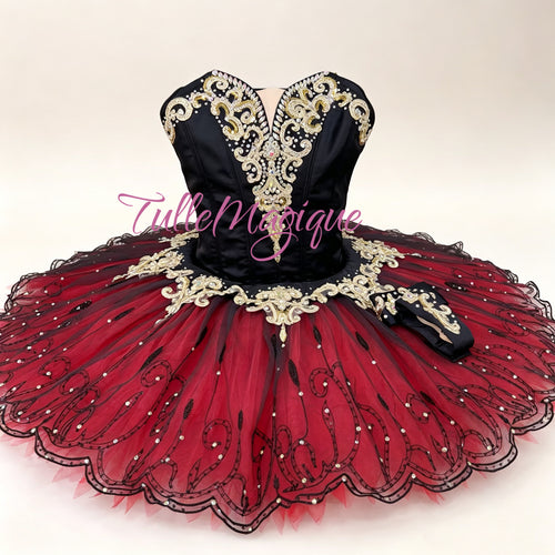 Professional black and gold ballet tutu for Don Quixote and Esmeralda variations.