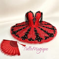 Professional red and black Kitri ballet tutu with fan for Don Quixote.