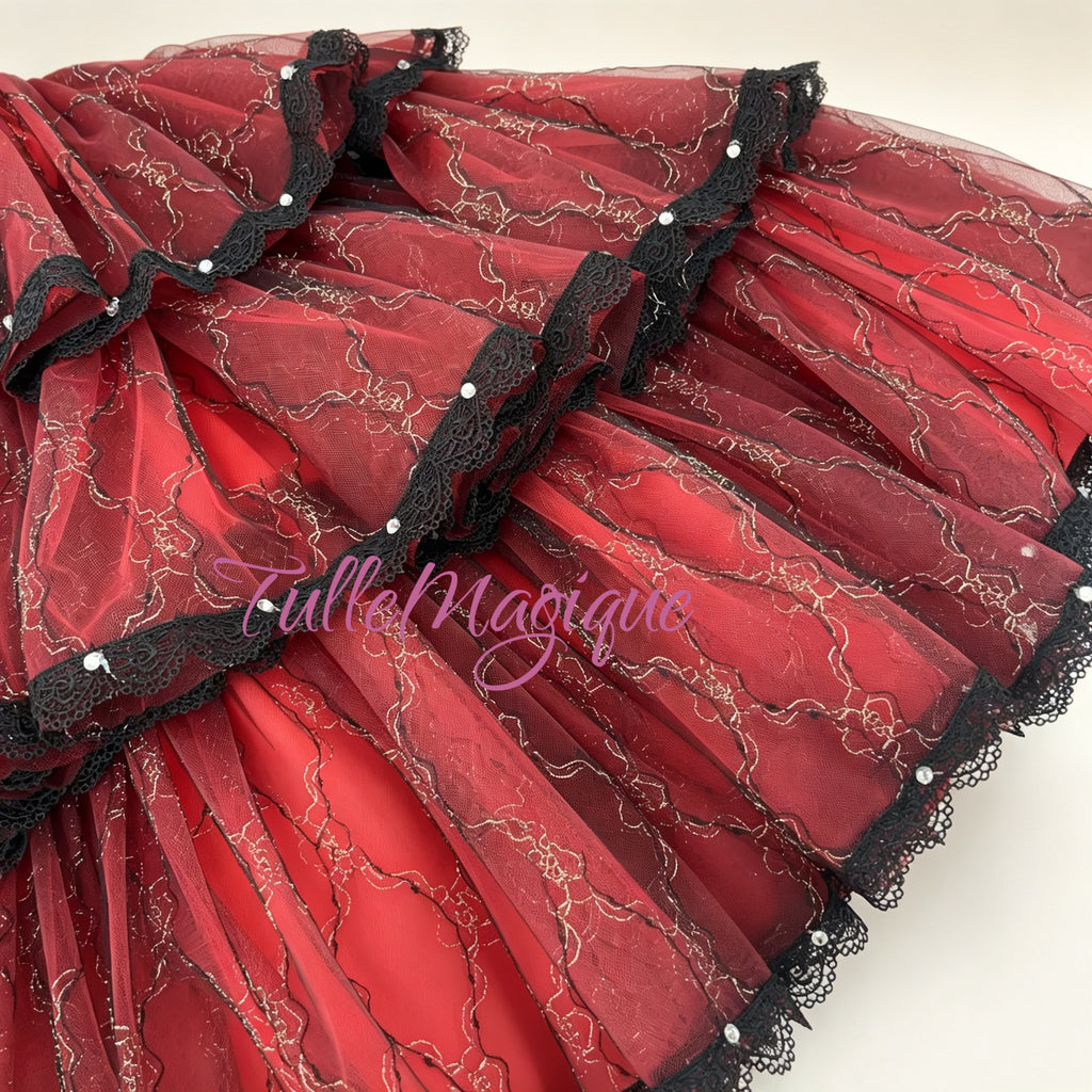 kitri layered tutu in red color with blak accent.