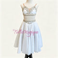 ⁠Professional La Bayadere Nikiya costume, white and light gold two-piece ballet dress with embroidered crop top and chiffon skirt by TulleMagique⁠