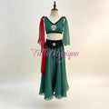 Professional lyrical-style Le Corsaire character costume in deep red and antique green for Medora competition solo.