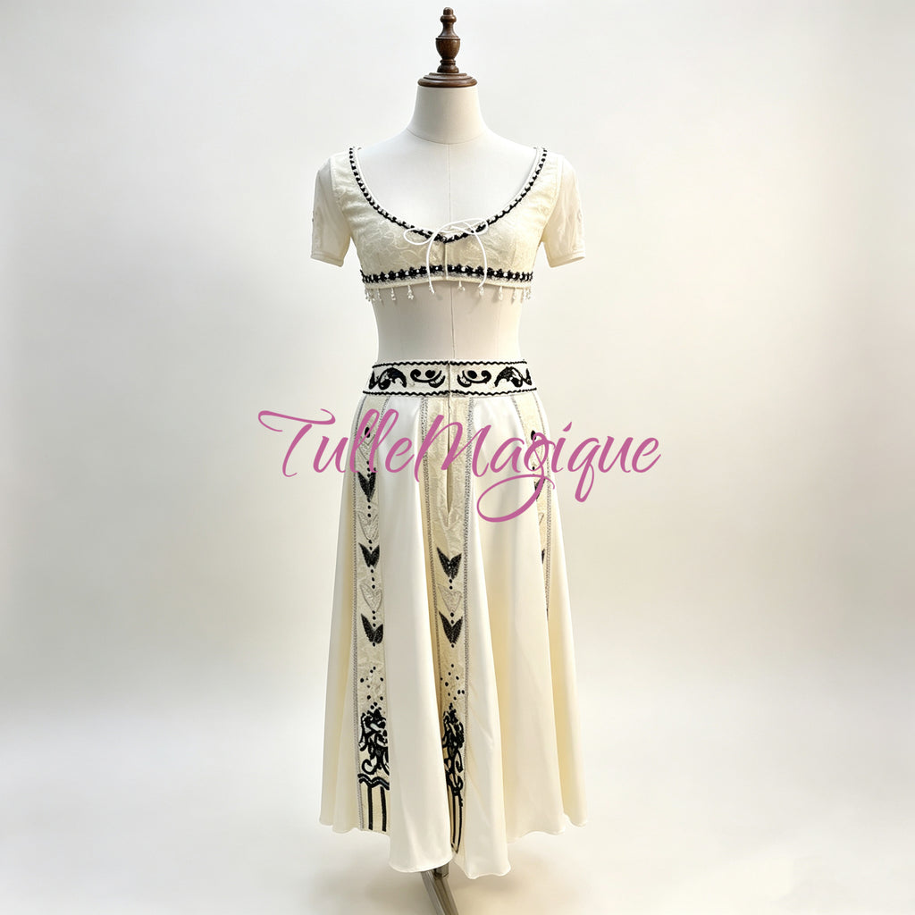 Black and white embroidery 2-piece ballet costume for Medora Le Corsaire 'Pas d'Esclave' variation.