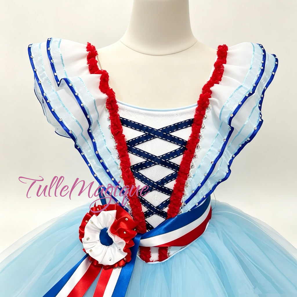 Professional competition ballet costume for Flames of Paris variation, custom size stage tutu.