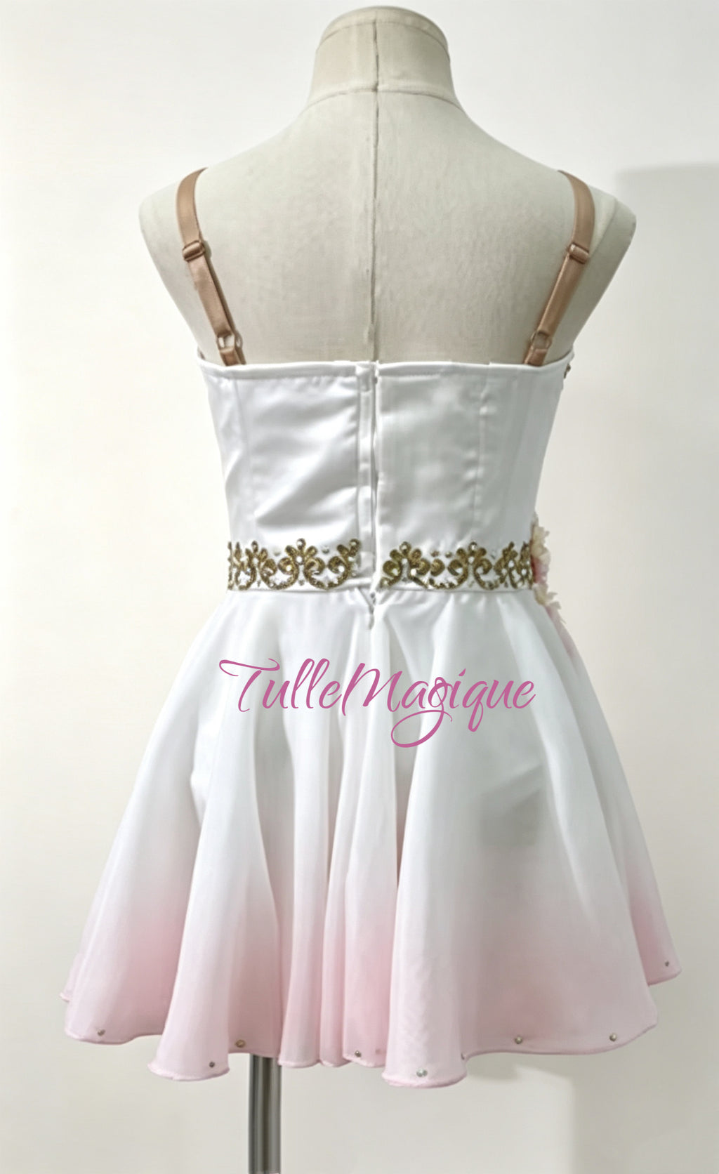 Professional pink ombré ballet costume back with hooks and eyes closer for Cupid variation 
