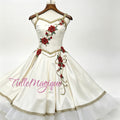 The professional romantic ballet costume tutu dress for awakning of flora wiht 3D red rose flower decorations and gold trims for YAGP competition stage solo.