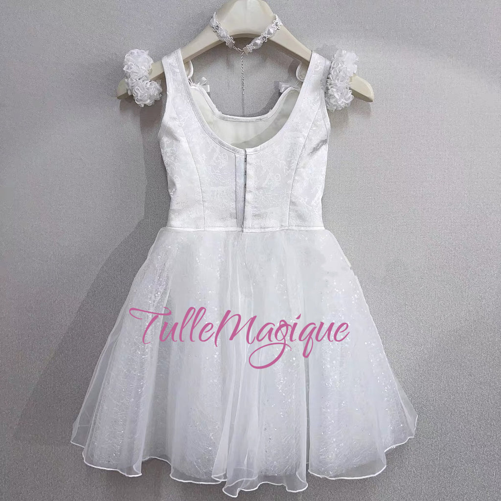 The professional white cat or bunny durmmer ballet costume back with hooks closure.