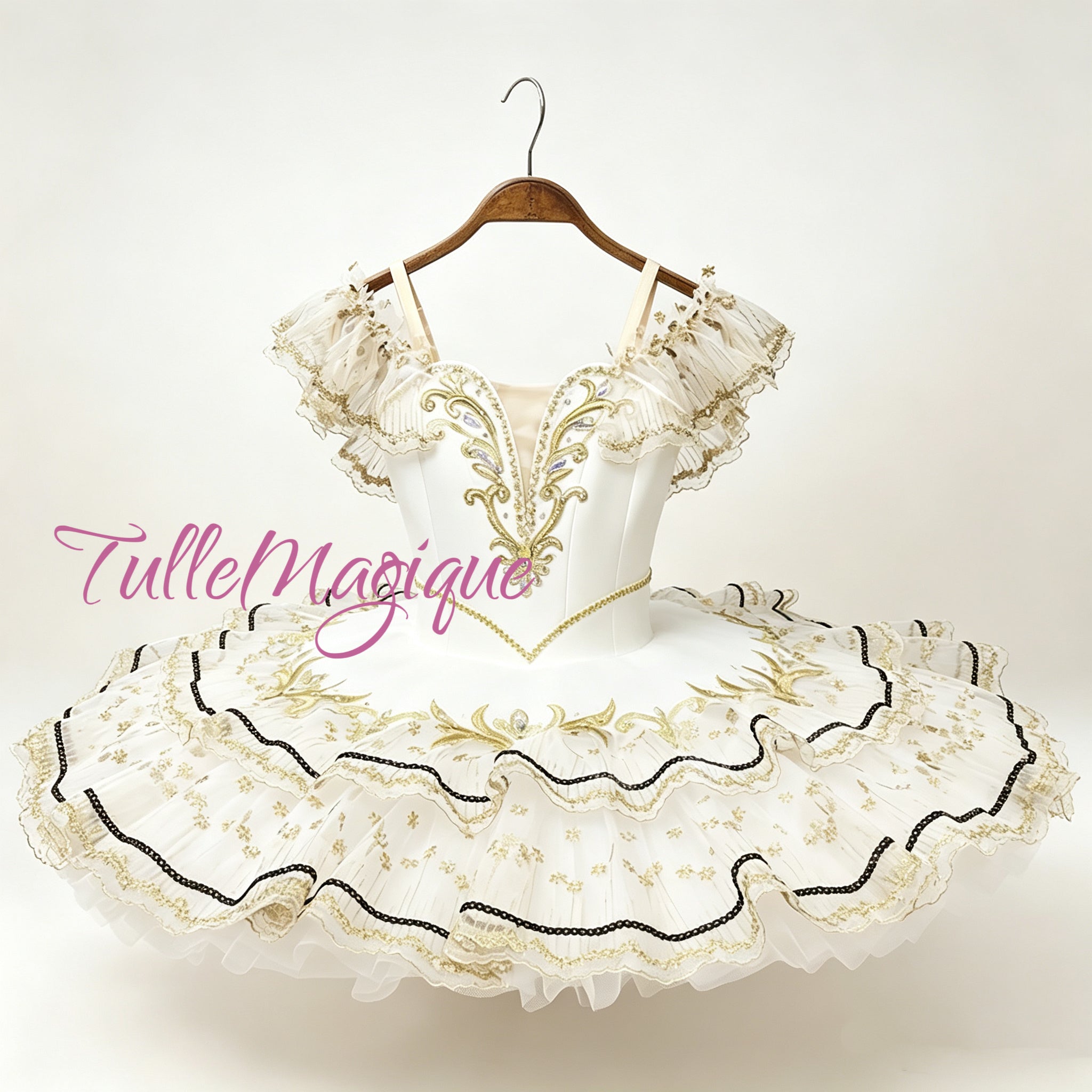 Professional white and gold Kitri wedding tutu for Don Quixote Act III.