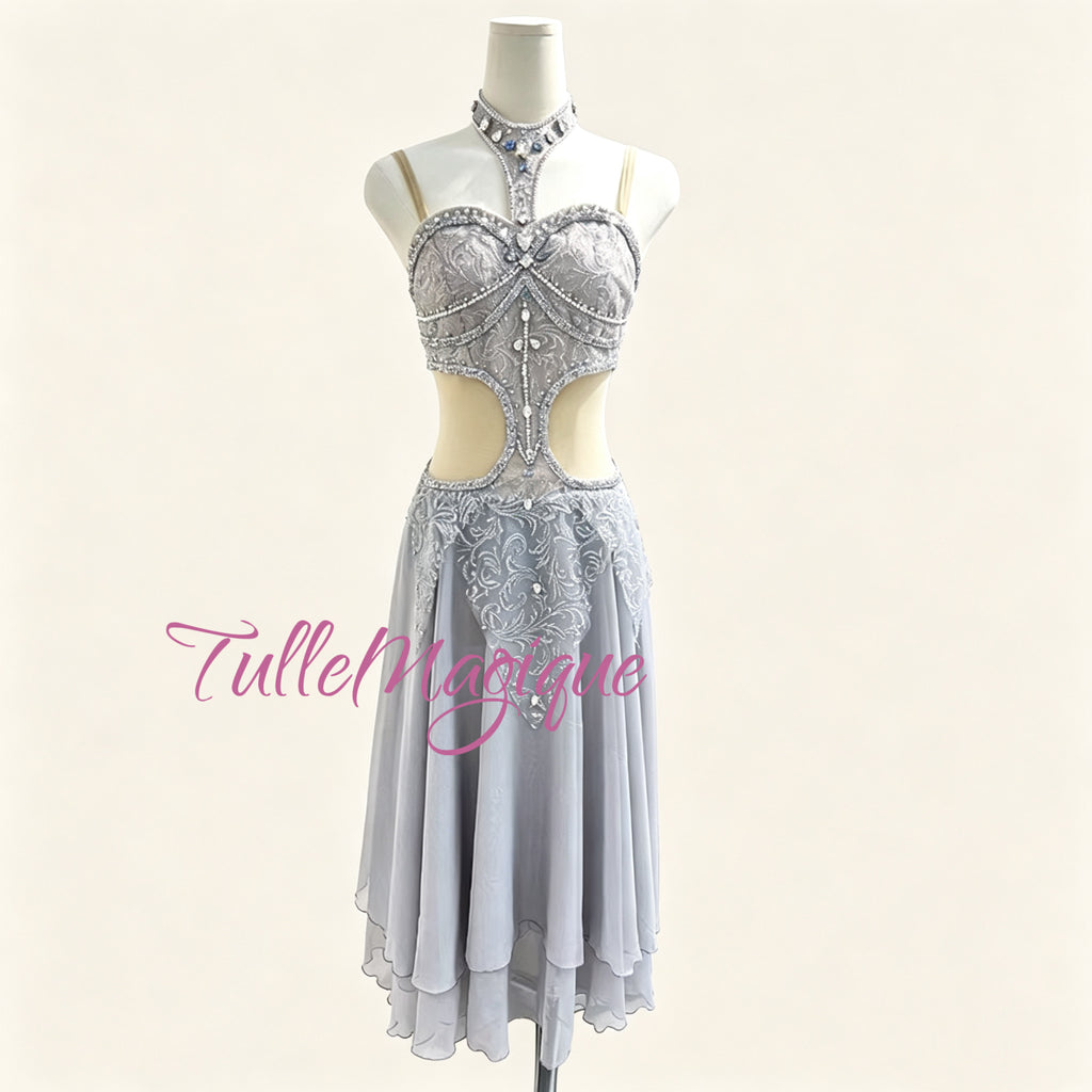⁠Professional silver grey Le Corsaire ballet costume by TulleMagique for La Bayadere and Medora variations at YAGP.⁠