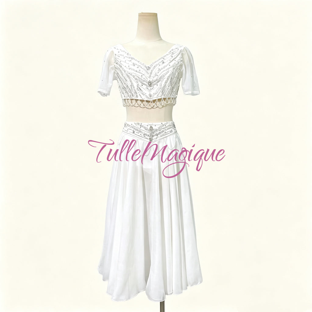 ⁠Professional white Le Corsaire ballet costume by TulleMagique for La Bayadere Nikiya variation at YAGP, front view