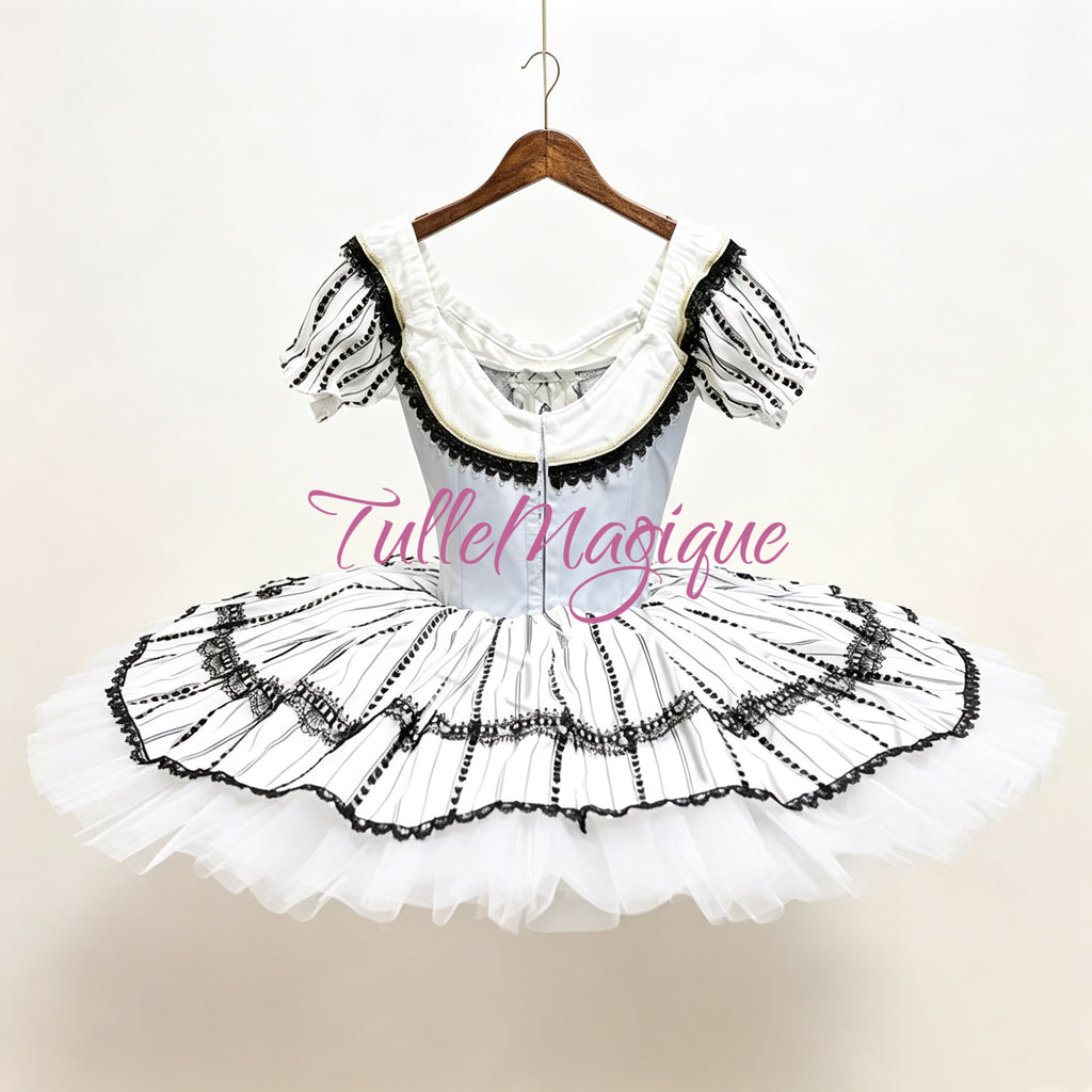 High-end YAGP competition tutu by TulleMagique, striped pancake tutu perfect for Nutcracker Reed Flutes and character doll variations.