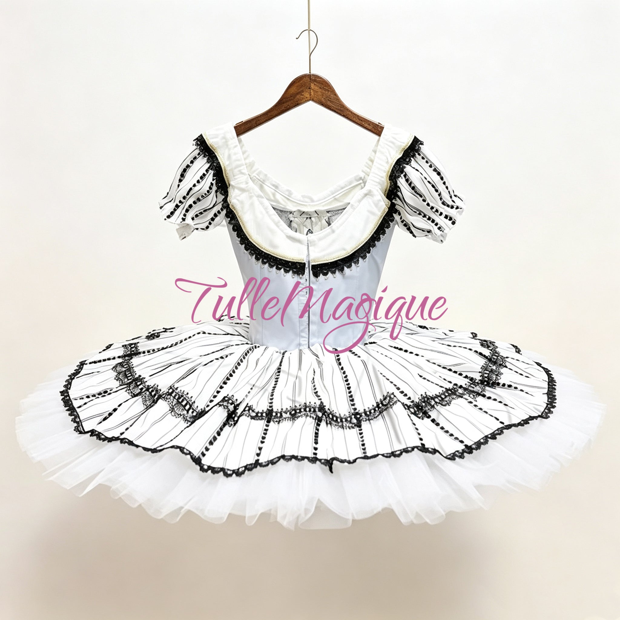 High-end YAGP competition tutu by TulleMagique, striped pancake tutu perfect for Nutcracker Reed Flutes and character doll variations.