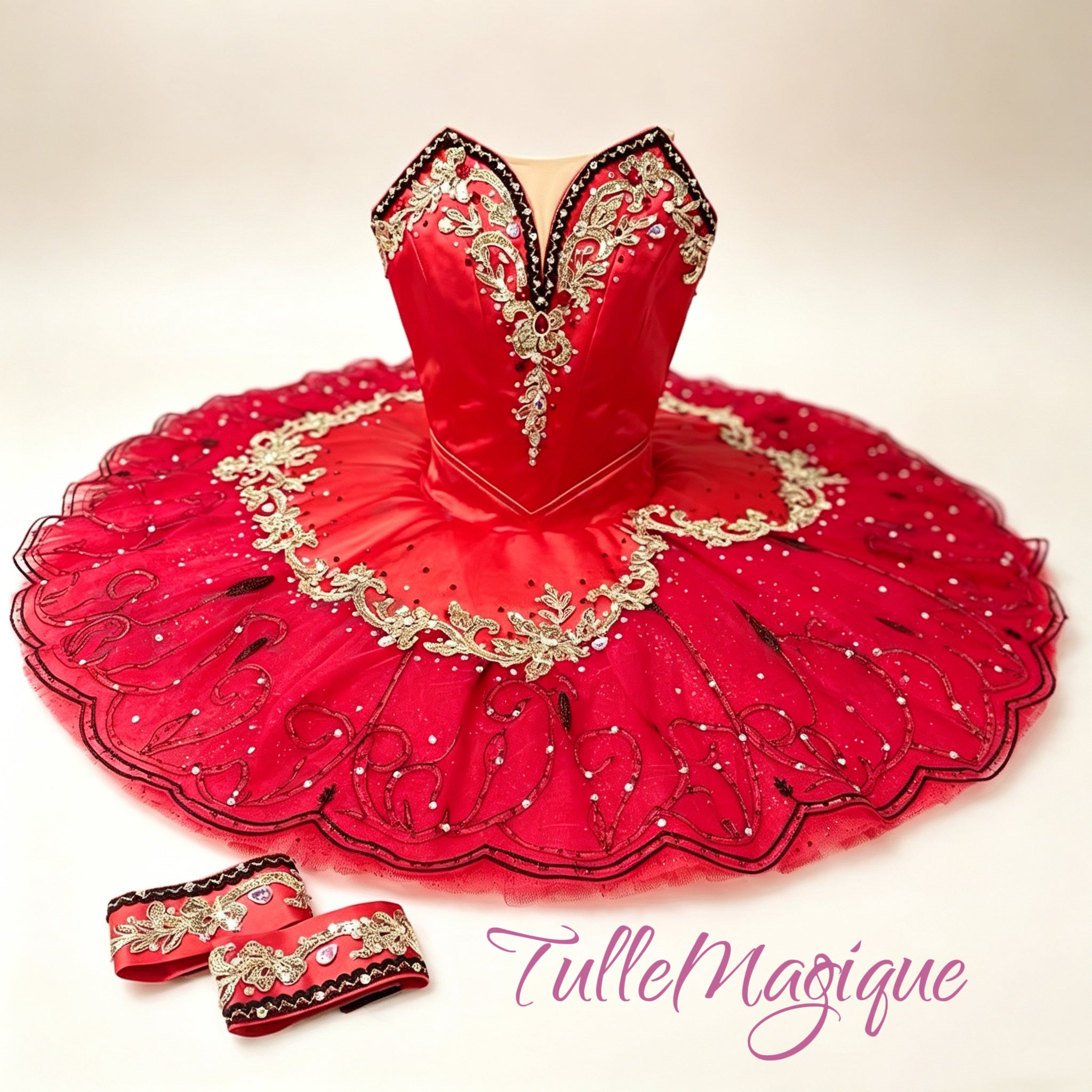 Professional red and gold classical ballet tutu for Don Quixote Kitri/ Mercedes, Paquita and Esmeralda.
